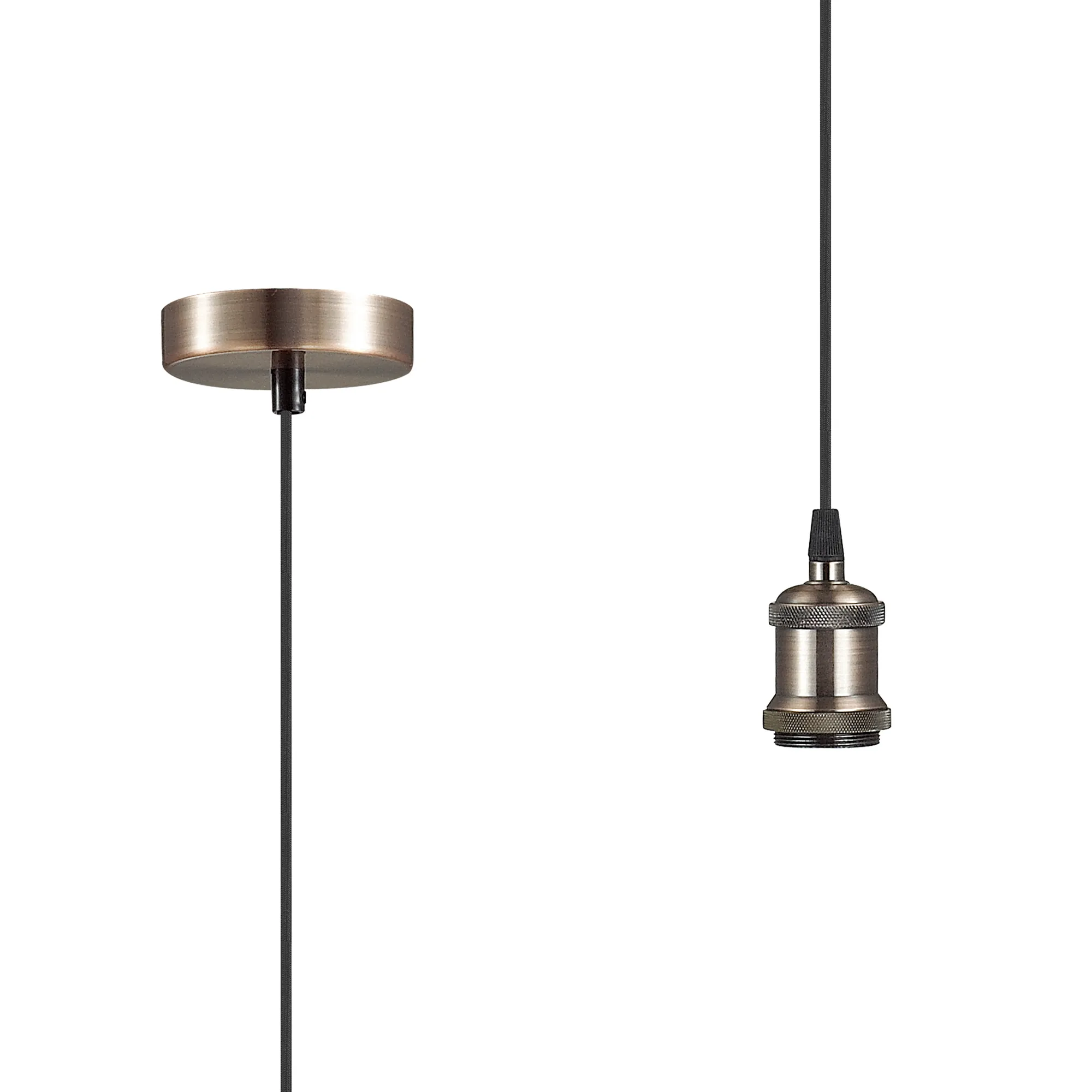 D0172  Dreifa 1.5m Single Pendant, 1 x E27, Antique Copper/Black Braided Cable (Maximum Load 1.5kg)